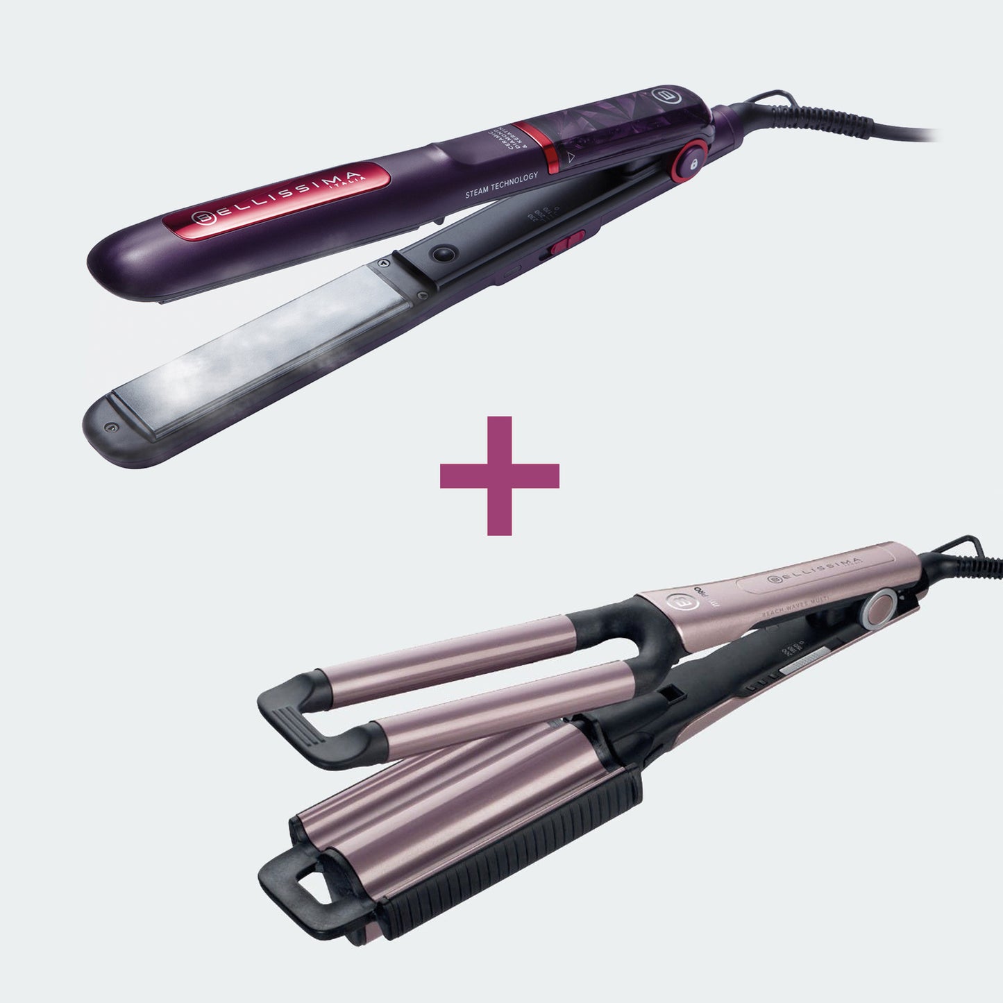 Kit de plancha de vapor con Ceramic Diamond & Keratin Cyber Glam® y plancha Beach Waves GT20 100 para ondas naturales o definidas