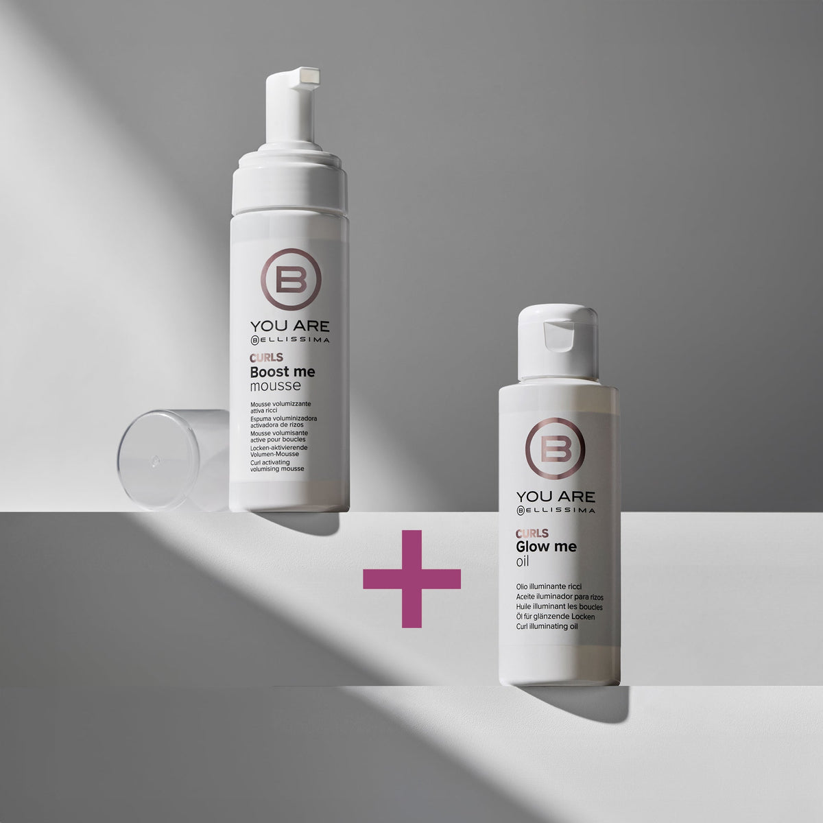 Kit de peinado para cabello rizado con mousse voluminizadora Boost Me Mousse y aceite iluminador Glow Me Oil